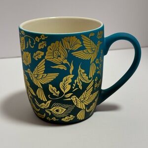 Dwell Studio Season Of Fancy Teal Gold Ombré Hummingbirds Flowers Coffee Tea Mug
